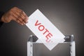 Person Hand Putting Vote In A Ballot Box