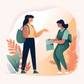 A person handing over a gift to another person, flat illustration