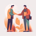 A person handing over a gift to another person, flat illustration