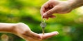 A person handing over a key to another person Royalty Free Stock Photo