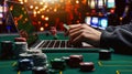 The laptop on casino table.AI generated image Royalty Free Stock Photo