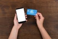 Person Hands With Credit Card And Mobile Phone Royalty Free Stock Photo