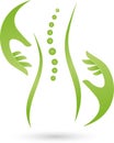 Person and hands, orthopedic and female doctor logo