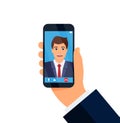 Person having a video call or online conference meeting, smartphone interface. 3d vector icon. Cartoon minimal style. Video chat Royalty Free Stock Photo