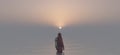 Person in a Hazmat Suit Biohazard Sunset Sky Coastline Ocean Sea Water Pollution Protection Clouds Sun Sunrise