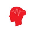 Person head silhouette with pulse line symbol, neural impulse abstract sign, music media library icon, brain health