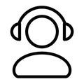 Person with headphones icon illustration in line style. Listening music sign. Male silhouette with headset symbol Royalty Free Stock Photo