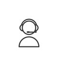 Person with a headset thin line icon. Call center support assistance or man speaking with his headphone and microphone Royalty Free Stock Photo