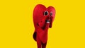 person in heart costume touching cartoon