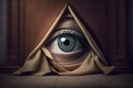 person, hiding from someone or something nefarious, with all-seeing eye watching their every move Royalty Free Stock Photo