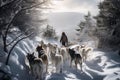 A person hiking with sled dogs AI generated Royalty Free Stock Photo