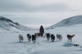 A person hiking with sled dogs AI generated