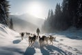 A person hiking with sled dogs AI generated Royalty Free Stock Photo