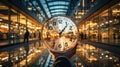 A person holding a clock in front of a building