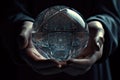 A person holding a crystal ball in their hands. Generative AI image. Royalty Free Stock Photo