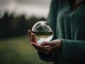 A person holding a crystal ball in their hands. Generative AI image. Royalty Free Stock Photo