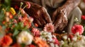 A person is holding a flower in their hands with some other flowers, AI Royalty Free Stock Photo