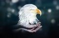 Person holding fractal endangered eagle illustration 3D rendering