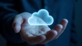 Person Holding Glowing Cloud Symbol in Hand cloud computing technology Royalty Free Stock Photo