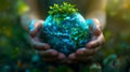 A person holding a green globe in their hands (AI Generated Royalty Free Stock Photo