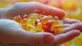 A person holding a handful of jelly beans in their hands, AI Royalty Free Stock Photo