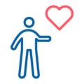 Person holding heart icon. Vector thin line illustration. Helping, volunteering, donation, charity, humanitarian, medical, love