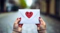 Person holding heart-shaped cards expressing love