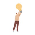 Person holding huge lightbulb as symbol of creative idea. Businessman and light bulb. Concept of creativity, insights