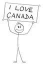 Person Holding I love Canada Sign , Vector Cartoon Stick Figure Illustration