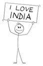 Person Holding I love India Sign , Vector Cartoon Stick Figure Illustration