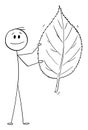 Person Holding Leaf, Vector Cartoon Stick Figure Illustration