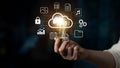 A Person Holding a Light Bulb with Cloud Computing and Digital Technology Icons Representing Innovation and Data Royalty Free Stock Photo