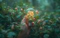 Person holding a light bulb with green terrestrial plant inside Royalty Free Stock Photo