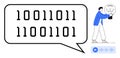Person Holding Light Bulb with Speech Bubble Displaying Binary Code and Audio Player Icon Royalty Free Stock Photo