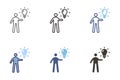 Person holding a lightbulb icon. Inspiration, thinking, problem solving and solution vector graphic elements Royalty Free Stock Photo