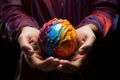 A person holding Multicolored ball with the colors of the LGBT community in hands