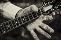 Person Holding Neck of a Mandolin Royalty Free Stock Photo