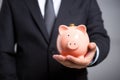 A person holding a pink piggy bank