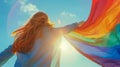 A person with rainbow flag. AI generated Royalty Free Stock Photo
