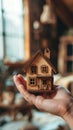Person Holding Small Wooden House - Symbol of Homeownership and Stability Royalty Free Stock Photo
