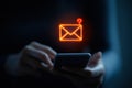 a person holding smartphone with problem safety security envelope caution warning alarm for notification network error