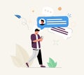 Person holding smartphone and sending messages. Concept of chatting, online messaging, application for internet.