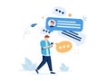 Person holding smartphone and sending messages. Concept of chatting, online messaging, application for internet