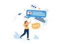 Person holding smartphone and sending messages. Concept of chatting, online messaging, application for internet.