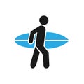 Person holding a surfbord icon vector for graphic design, logo, web site, social media, mobile app, ui illustration Royalty Free Stock Photo