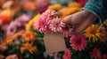 A person holding a tag with flowers in their hand, AI Royalty Free Stock Photo