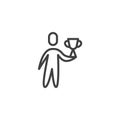 Person holding a trophy line icon