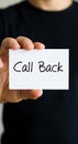 Person Holding White Card Call Back Message hand black Royalty Free Stock Photo