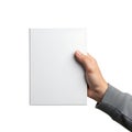 Person holding a white rectangular object against a white background Royalty Free Stock Photo