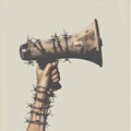 megaphone wound with barbed wire, generative AI